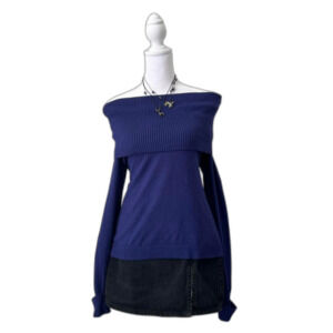 apt.9 blue off the shoulder cowl neck sweater
